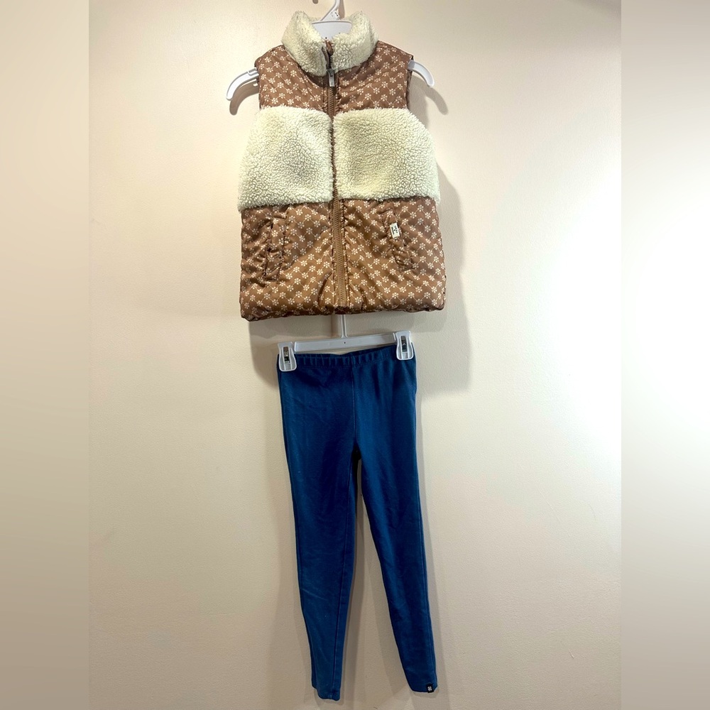 Lucky Brand Cream and Brown Vest and Leggings